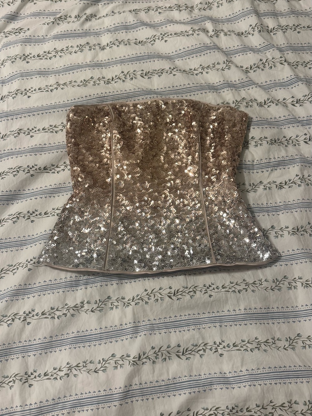 White House Black Market Champagne Sequin Strapless Bustier
